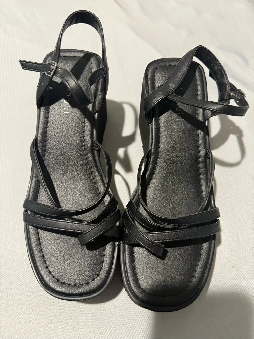 Madden Girl G-Clique Black Strappy Platform Wedge Sandals Size 9